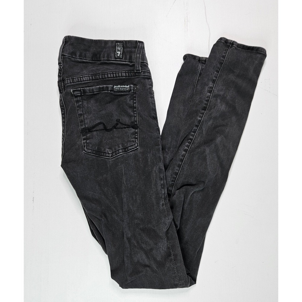 7 For All Mankind Gwenevere Jeans Women 27 Black Skinny Stretch Acid Wash Casual